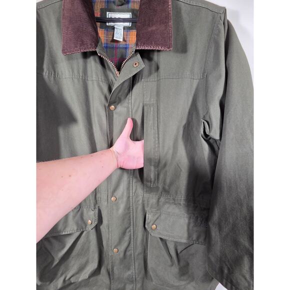 LL Bean Jacket Green Barn Field Coat Corduroy Collar Flannel Lined Men's L T - Picture 4 of 10